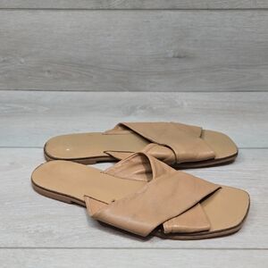 Everlane Women's Tan Criss Cross Leather Slide Sandals Flats Shoes Sz 8.5